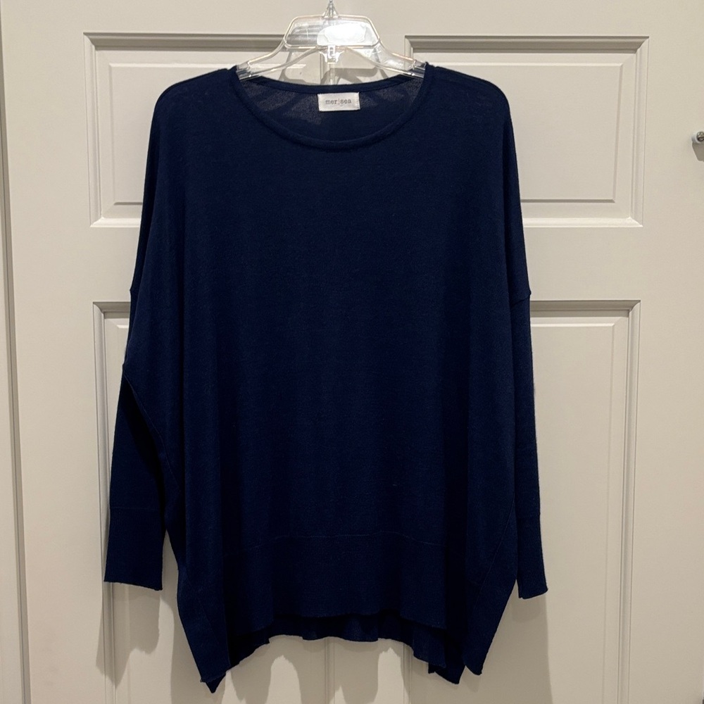 MerSea navy sweater with darling hearts on the back of the sleeve